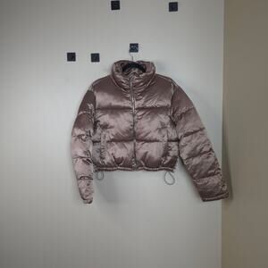 7 For All Mankind Bronze Puffer Oversized Cropped Adjustable Waist Jacket Size M